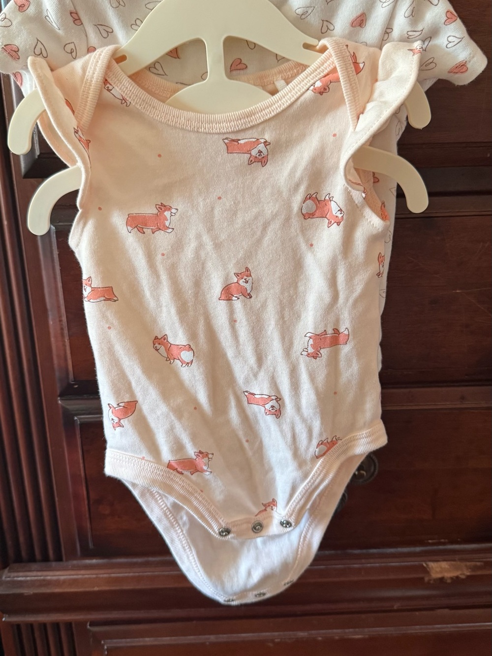 Baby Girls' Peach Corgi and Heart Print One-Piece Bodysuits